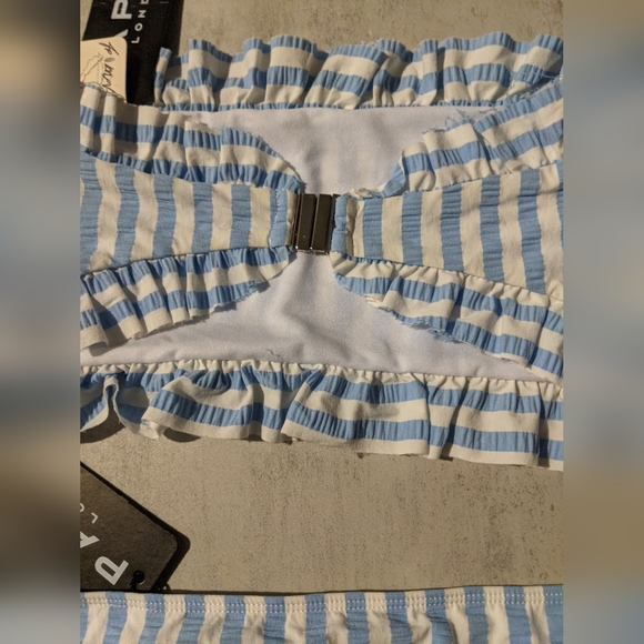 NWT Free People x Paper Blue White Striped Ruffle Bikini, L / XL - Picture 8 of 15